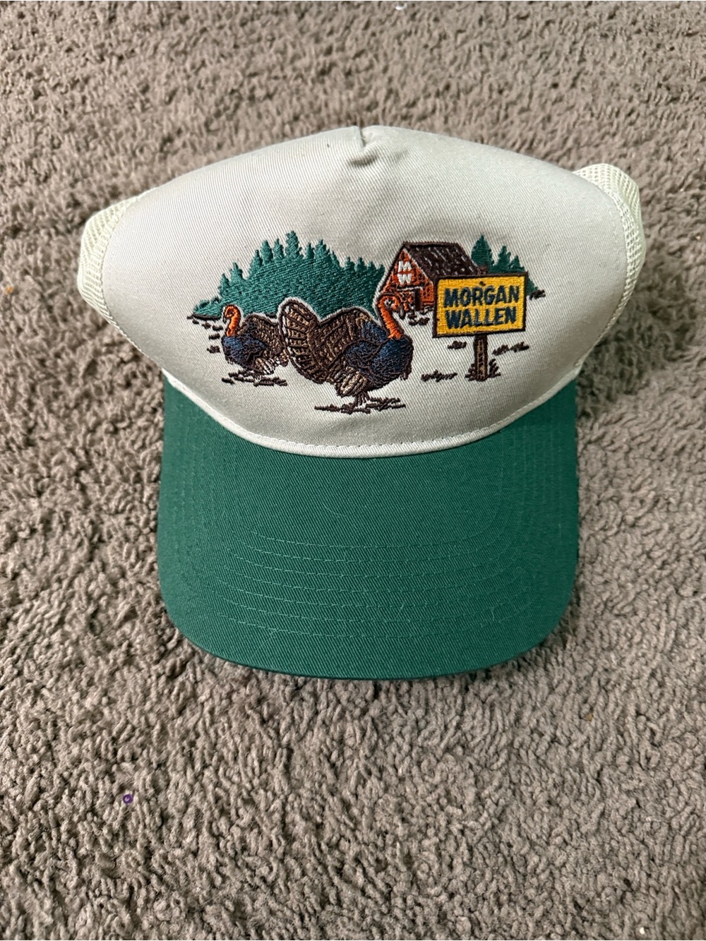 Morgan Wallen Turkey Trucker Hat – Green & Cream Snapback – Official Tour Merch